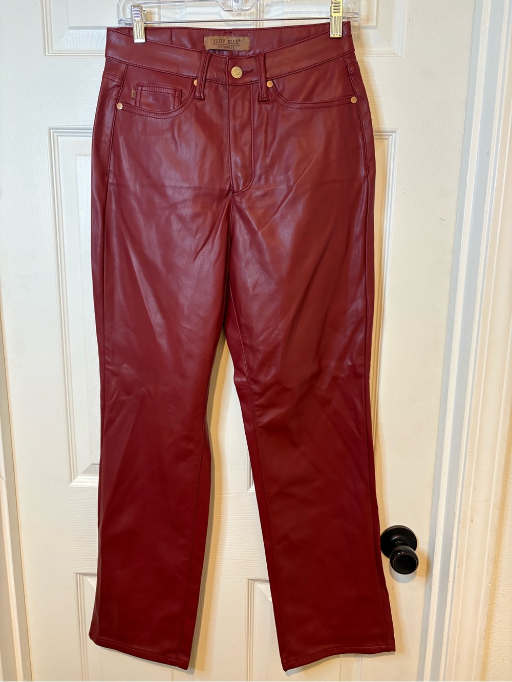 Judy Blue Women's Faux Leather Straight Leg Pants in Burgundy